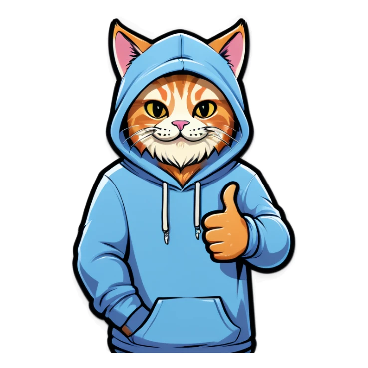 Cat with beard and hoodie , thumbs up sticker