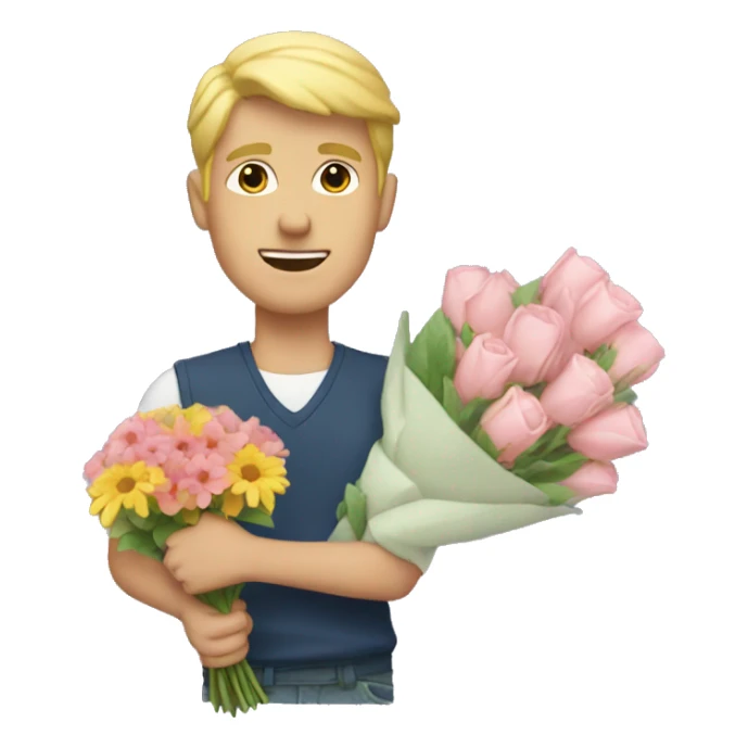 blonde guy holding a bouquet of flowers sticker