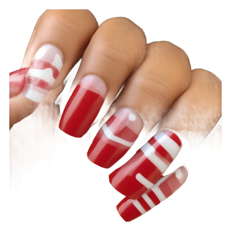Long red and white acrylic nails on medium skin ton sticker