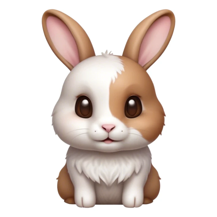 Cinematic Cute White and Brown Rabbit Portrait Emoji, Head tilted playfully and inquisitively, featuring a silky fur with a delicate mix of white and brown patches, round, sparkling eyes filled with curiosity, Simplified yet irresistibly adorable features, highly detailed, glowing with a warm, friendly glow, high shine, affectionate and lively, stylized with a touch of whimsy, bright and endearing, soft glowing outline, capturing the essence of a mischievous yet loving bunny, so playful it feels like it could hop out of the screen and into your arms! sticker