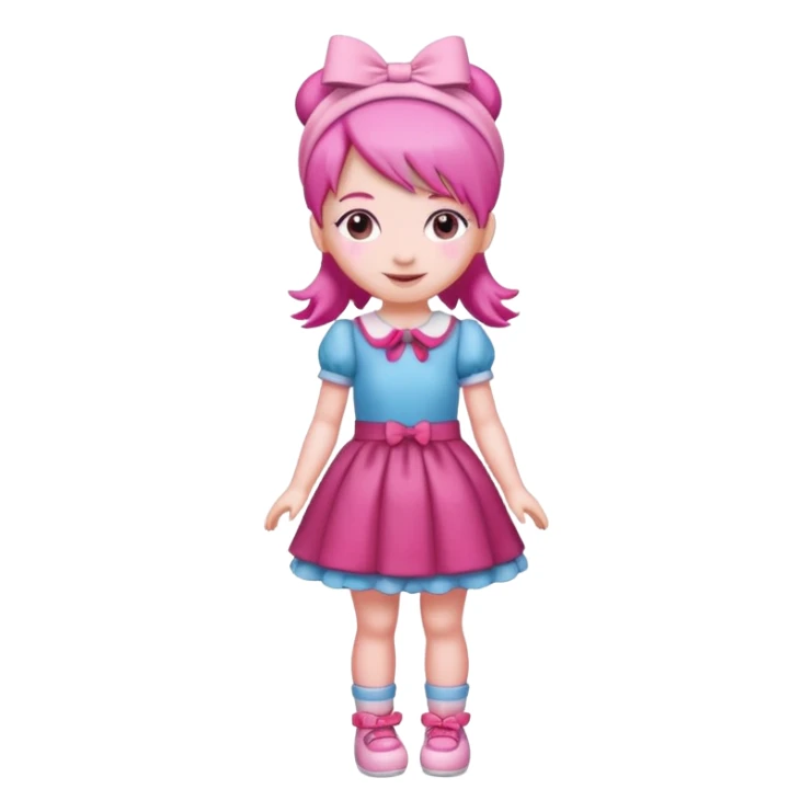 Isolated detaile illustration modern raspberry torte doll figurine full body with pink hair and a pink hairband standing sticker