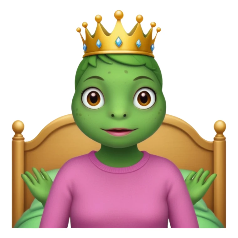 Princesse frog in her bedroom with pink sweater without hair sticker
