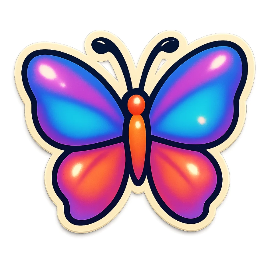 cartoon style sticker, single butterfly symbol, simple and clear, no text sticker