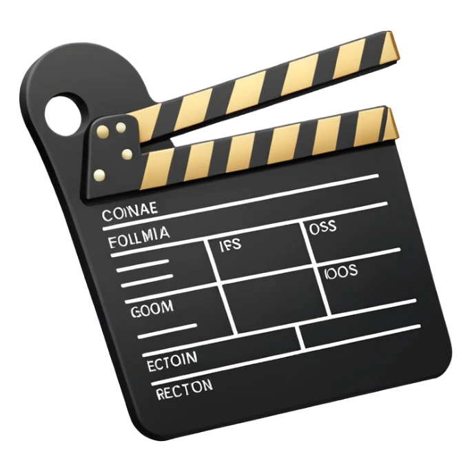 simplified film slate with gold top rectangle and white bottom rectangle, black diagonal line sticker