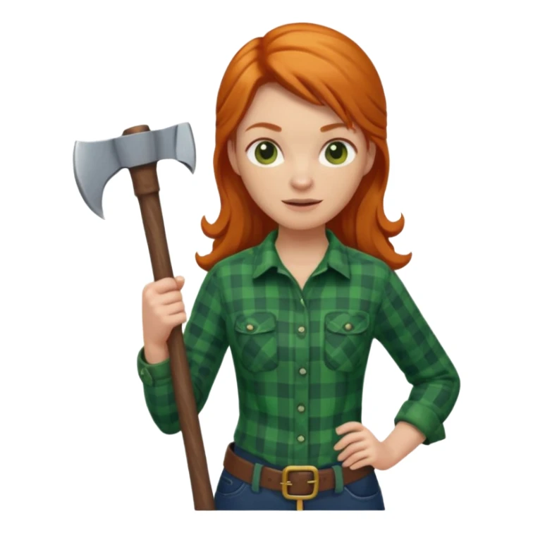 ginger lumberjack woman holding axe green checked shirt sticker