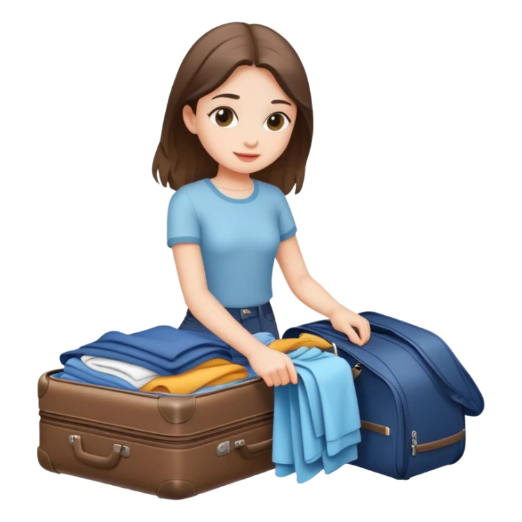 The girl already packed her stuff and clothes in her suitcase sticker