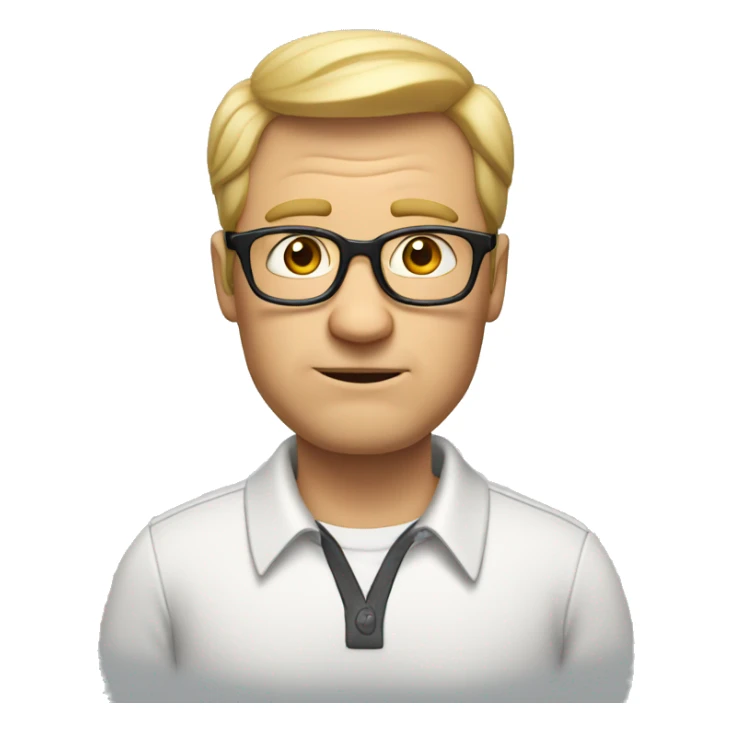 Nerdy middle aged white man with short blond hair looking confused and wearing glasses sticker