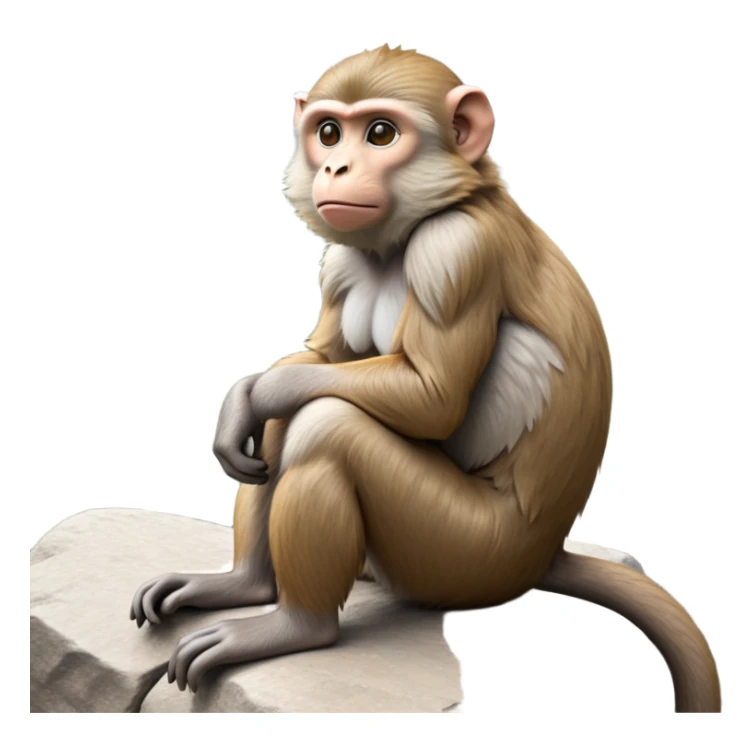 cinematic-macaque-realistic-full-body-sitting-emoji,-compact-muscular-frame-poised-on-a-rocky-outcrop,-short-curled-tail-resting-behind,-head-tilted-dramatically,-thick-dense-fur-in-warm-shades-of-brown-and-grey,-expressive-eyes-filled-with sticker