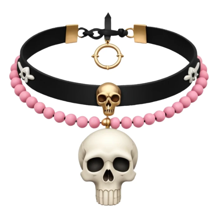 Black beaded choker necklace with animal skull and pink ankh sticker