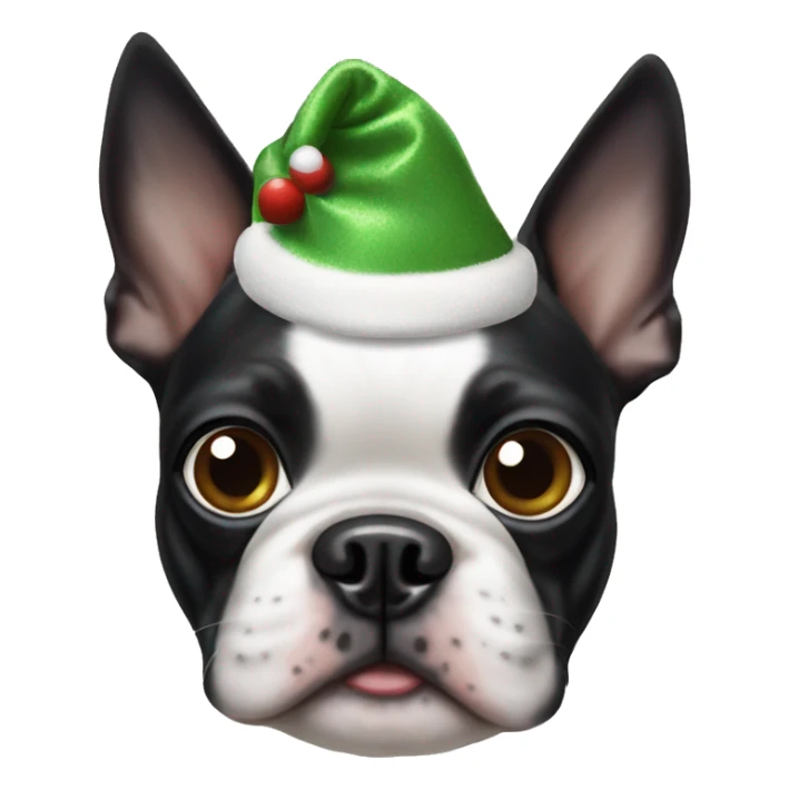 Boston terrier with bug eyes and a Christmas hat  sticker