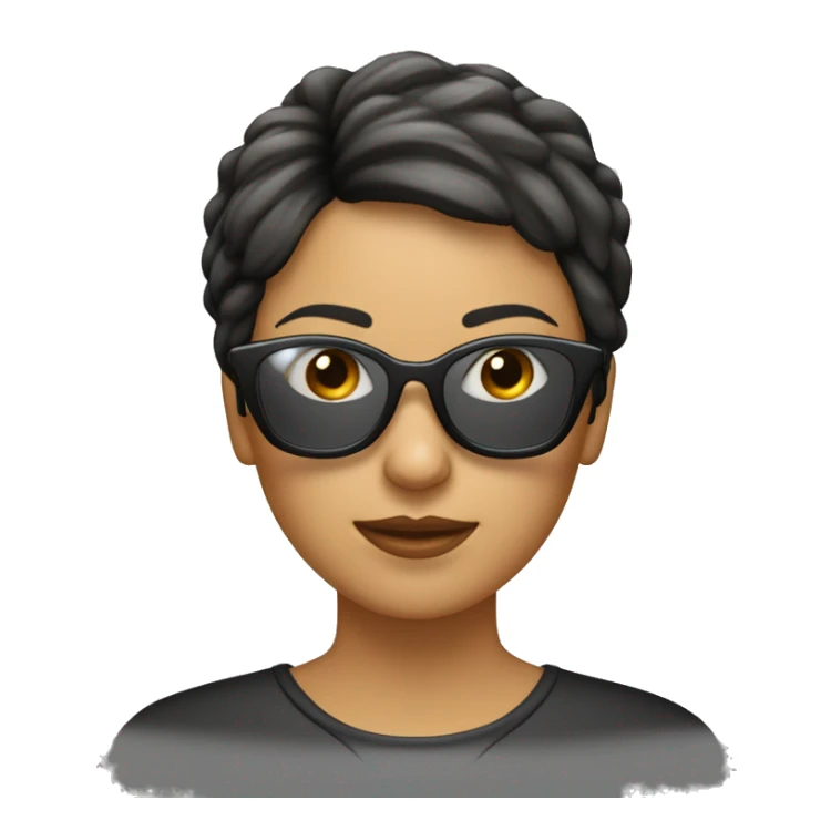 Una mujer con pelo corto  liso flequillo y gafas sticker