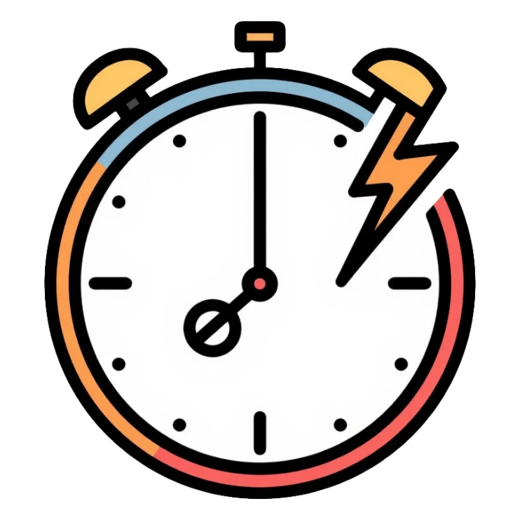 wallet with a racing clock with speed lines in top right corner, lightning bolt symbol near clock to indicate speed, fast-moving clock hands sticker