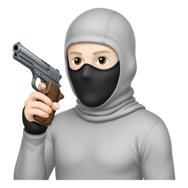 guy in a balaclava shooting a pistol with bullet firing sticker