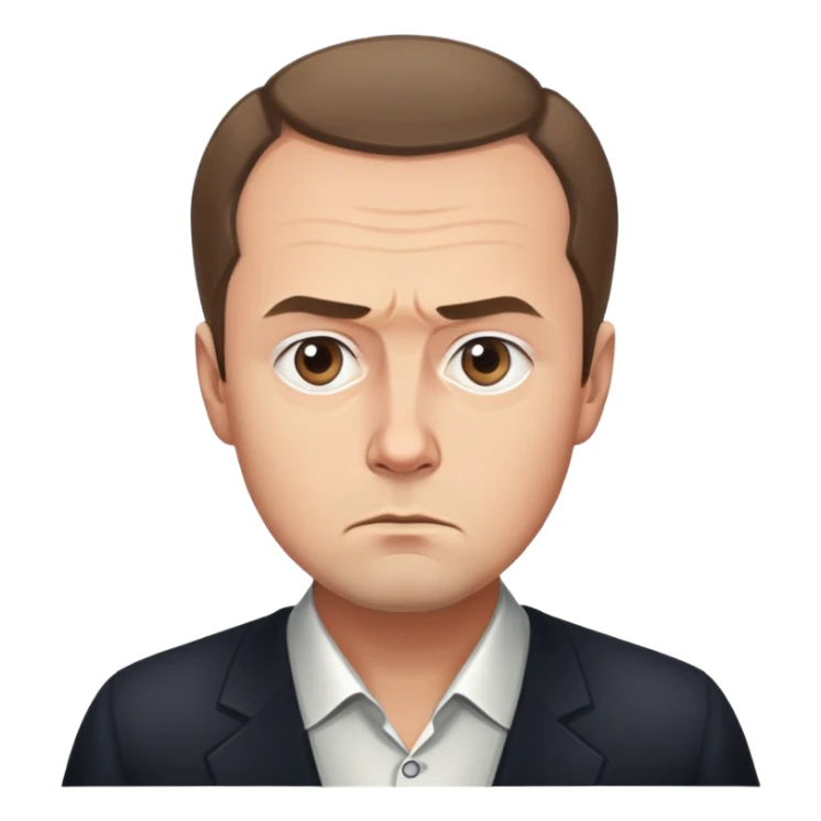 portrait of Medvedev with a round face, serious and focused expression sticker