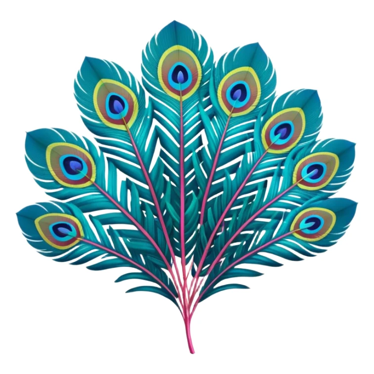  Peacock Begonia feathers in futuristic colors, 3D rendering, detailed, isolated, close up view sticker