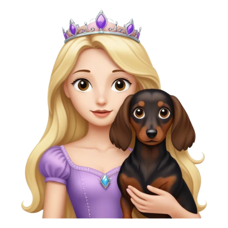 Blonde princess holding a Long haired black and brown dachshund  sticker
