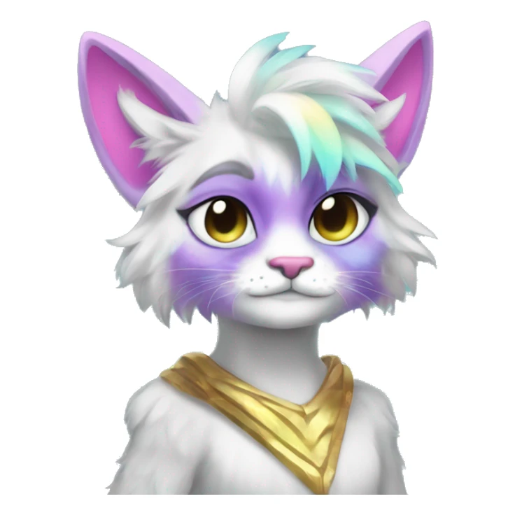 Furry, sparkle, iridescent, colorful, pastel, edgy, cool, fantasy beautiful, divine, animal, anthro, full body, fursona, feline sticker