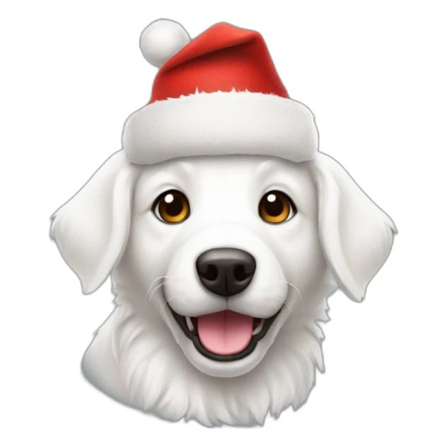 furry happy white dog with christmas hat sticker