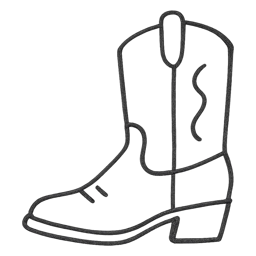 cowboy boot, hand drawn outline icon style, no fill, sketchy lines sticker