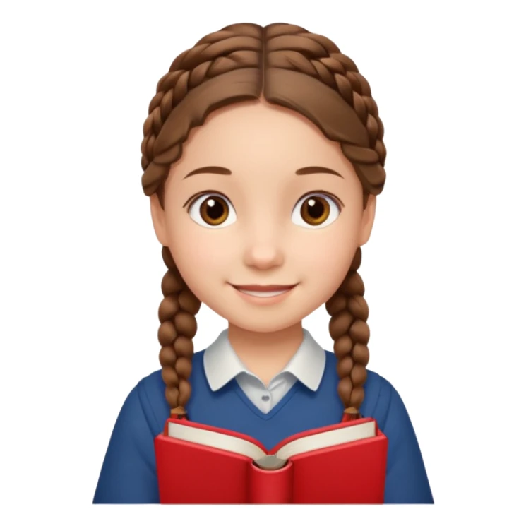 brown braid hair girl kid, student, red book sticker