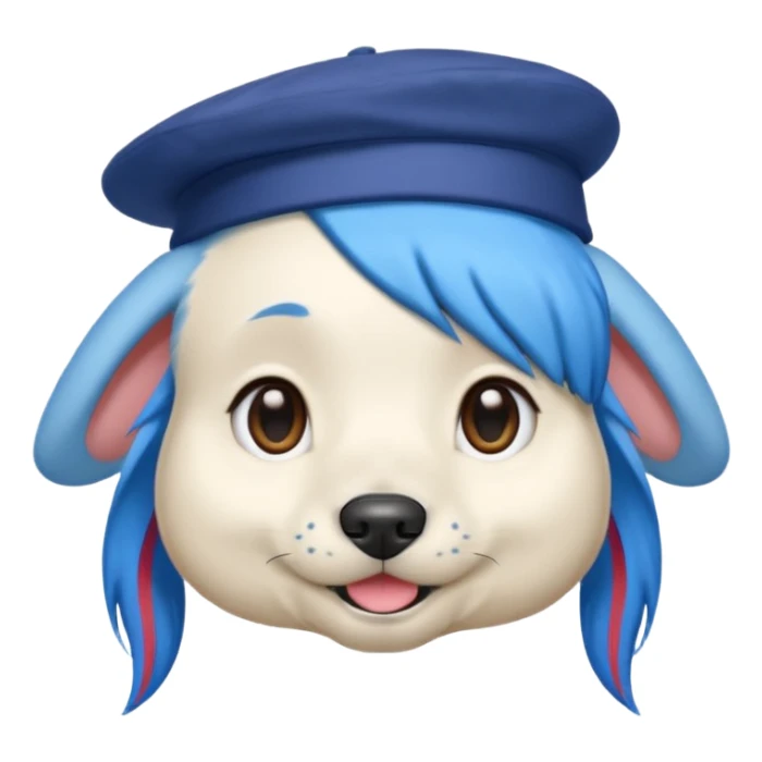 fancy dog with blue hair, wearing hat sticker