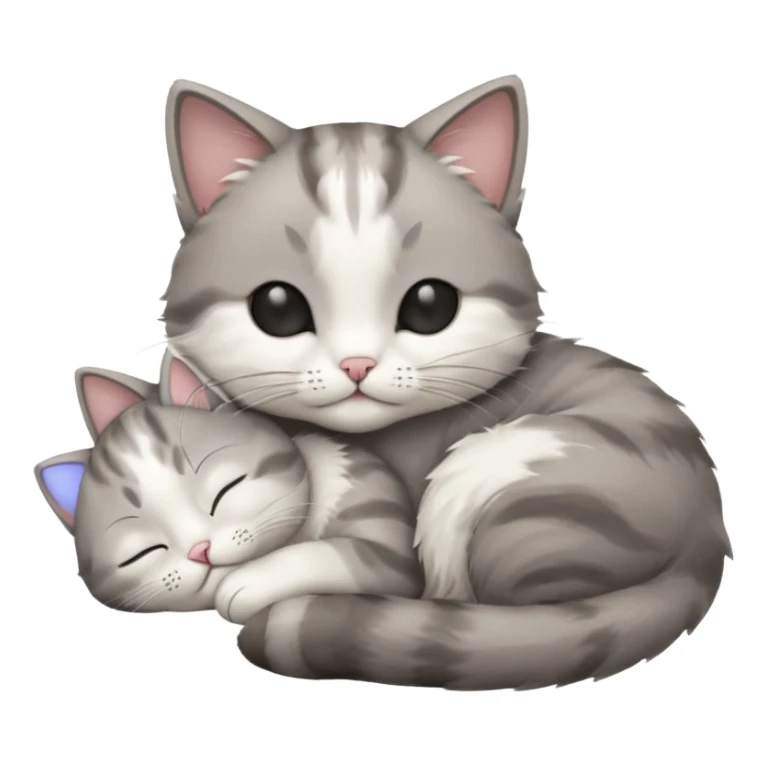 1 grey and white small cat with its eyes closed lying down leaning on its elbow with its paw curled under its head holding it up sticker