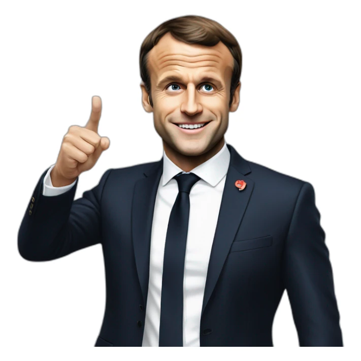 Emmanuel Macron who makes a V of victory sticker