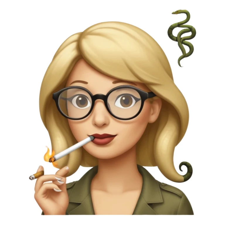 can you create a sneaky bitch SNAKE with big glasses smoking a cigarrette? the SNAKE needs to have dirty blonde hair
can you add a text baloon saying "YADA YADA" - it's a snake emoji sticker