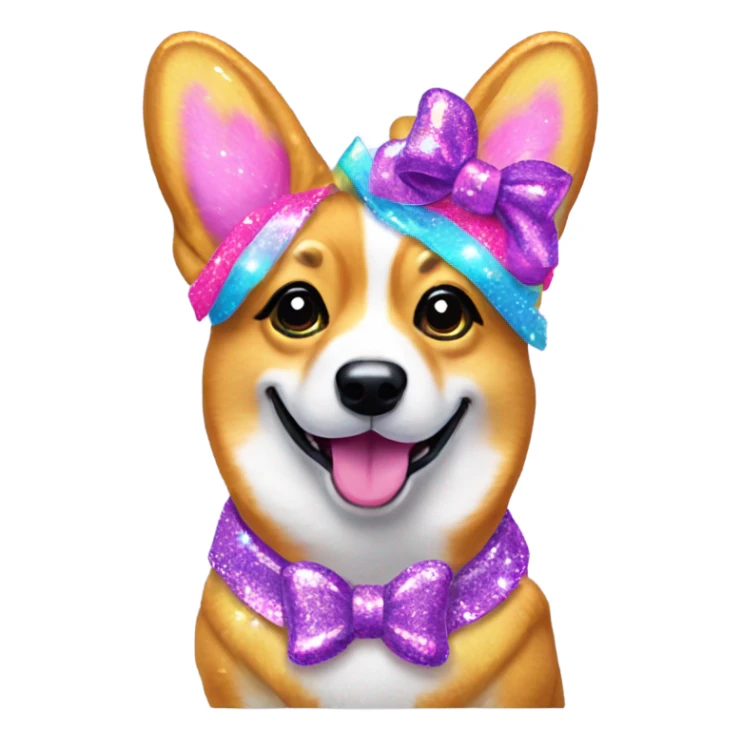 Lisa frank glitter corgi with bows on head sticker