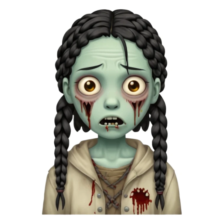 make a zombie with a droopy mouth girl with black knotless braids  sticker