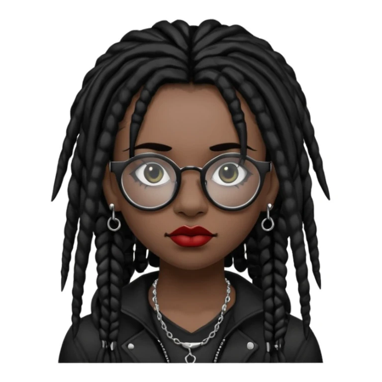 Black goth girl with piercings on both her brows, septum and lips with black dreadlocks and block glasses  sticker