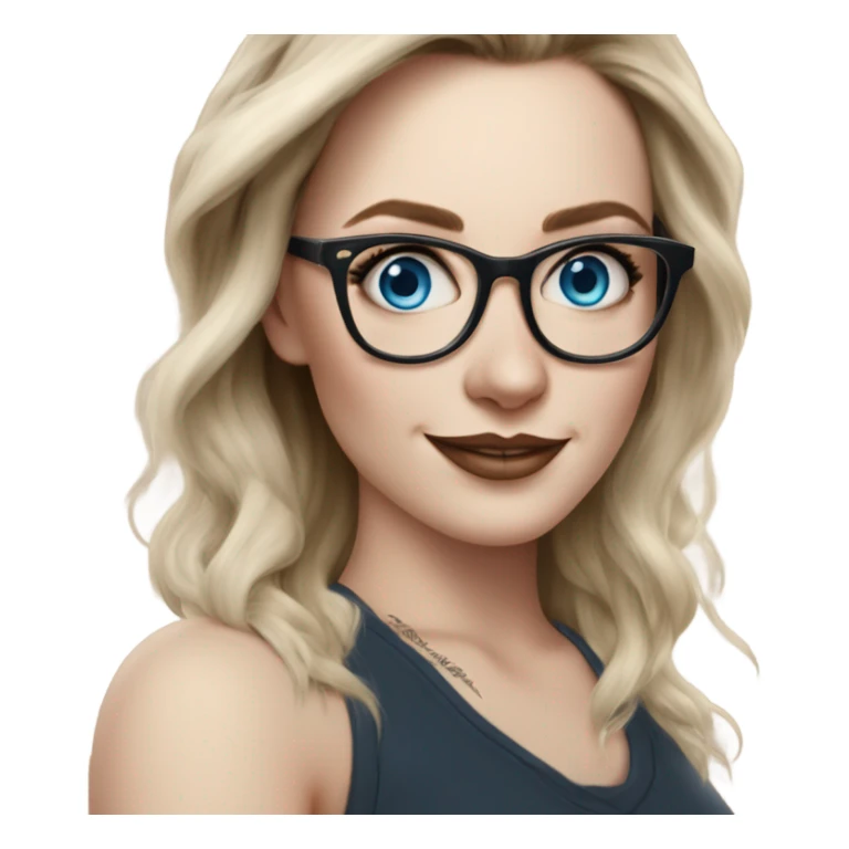 Hyper Realistic Balayage pale beautiful tattooed woman with glasses and blue eyes happy  sticker