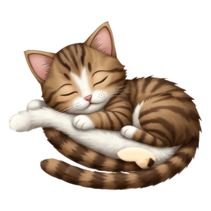 dark brown tabby and white kitten sleeping whilst in funny positions stretched out and  upside down sticker