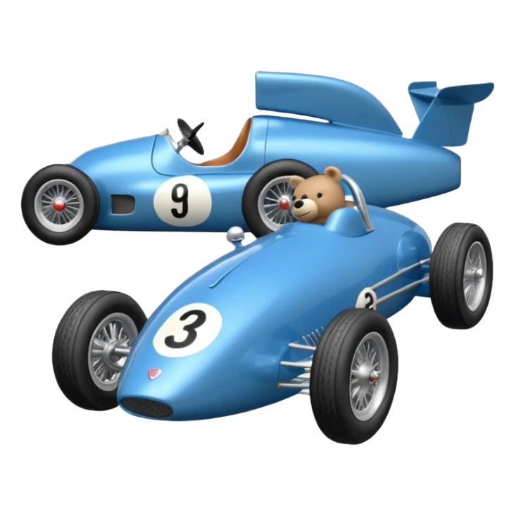  blue and lightly chrome Antique-looking shopping cart sized race car for teddy bear with custom aero body and rear wing  sticker