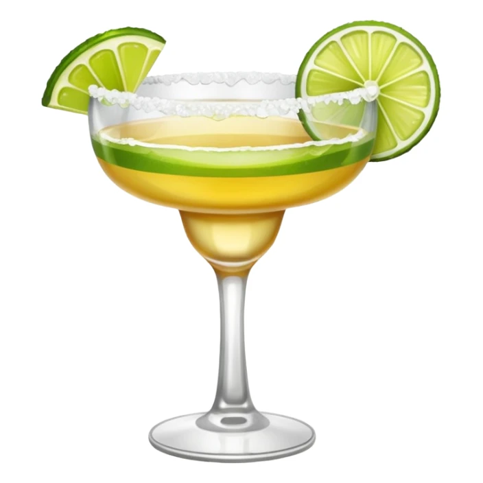 Margarita – glass with salted rim, lime wedge, cold drink sticker