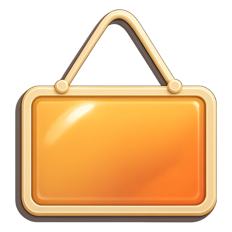 rectangular beige door sign with shadows and highlights, retro sticker style, hanging on a loop sticker