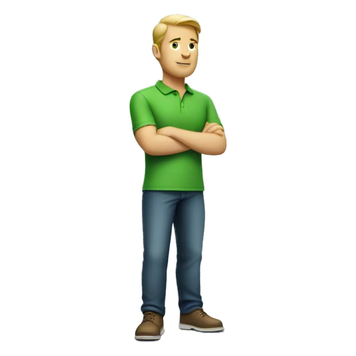 white man wearing apple green polo shirt while crossing his arms sticker