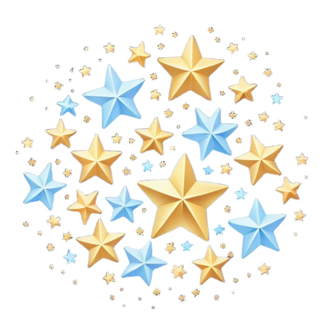 A cluster of sparkling stars scattered across a dark night sky, glowing softly with a mix of different sizes and brightness, creating a magical and enchanting atmosphere sticker