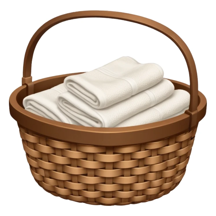A woven Brown basket with fresh washed linen, white towels  sticker