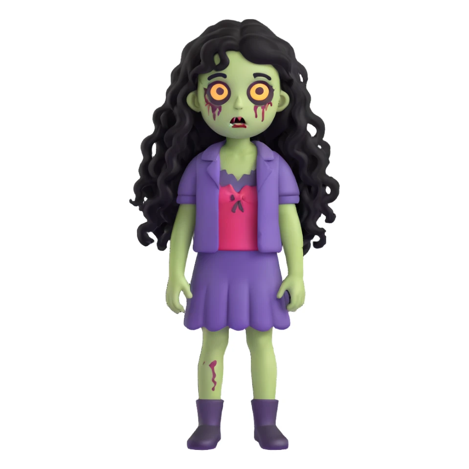 girl zombie with black long curly hair, emo style sticker