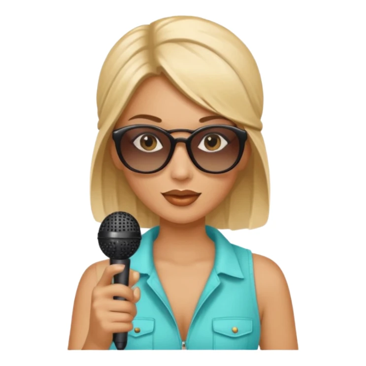 woman with summer clothes and sun glasses holding microphone sticker
