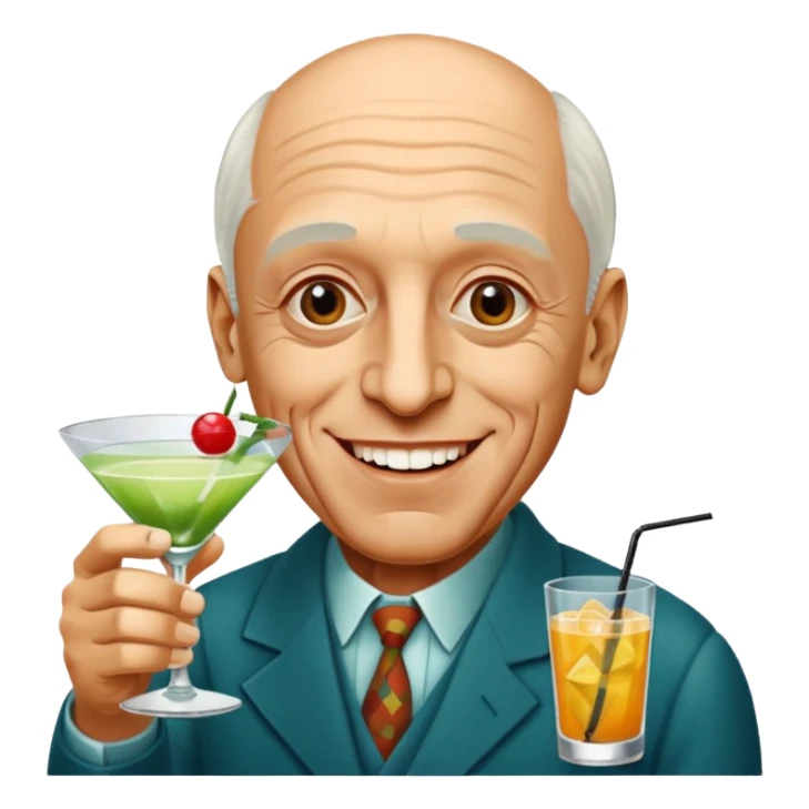 Artist Pablo Picasso with cocktail in hand wishing congratulations sticker