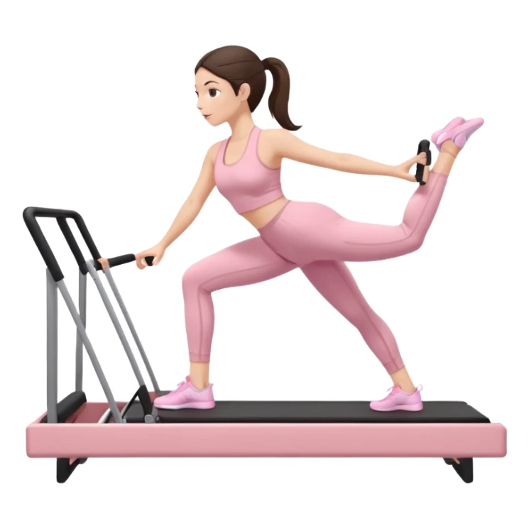 white brunette girl in light pink workout clothes doing pilates on a reformer sticker
