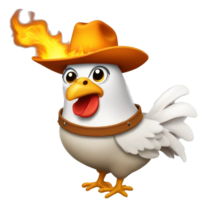 chicken on fire with a cowboy hat sticker