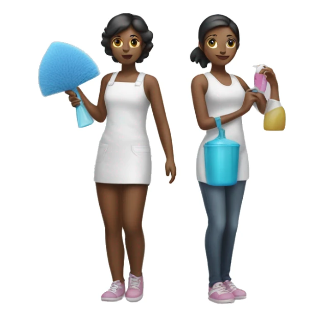 Two girls standing back t back holding cleaning supplies sticker