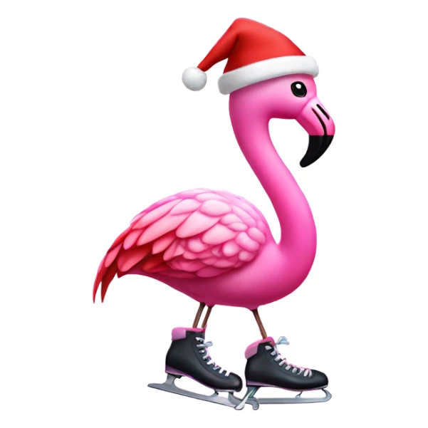 Pink flamingo in ice skates and Santa hat sticker