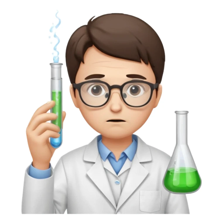 Frowns with Glasses,  Disappointed Scientist: Lab coat, thin glasses, holding test tube, upset expression
 sticker