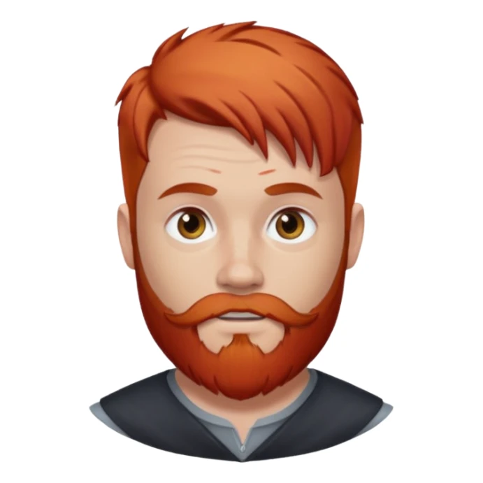 man with short auburn hair and red beard with patches of silver sticker