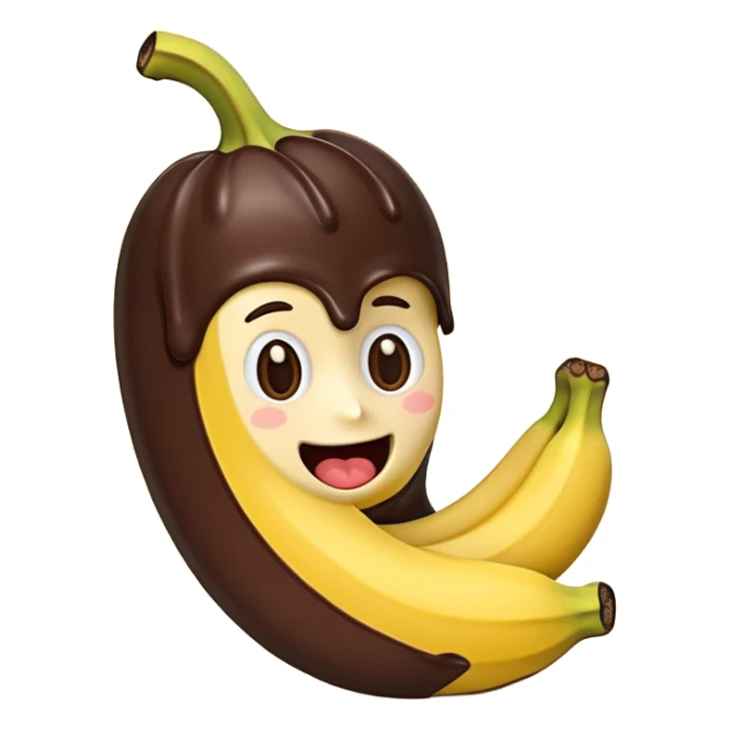 A banana dipped in chocolate with cute face sticker