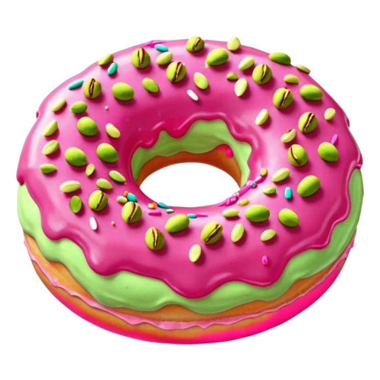 donut with light green & pink frosting & pistachio pieces sticker